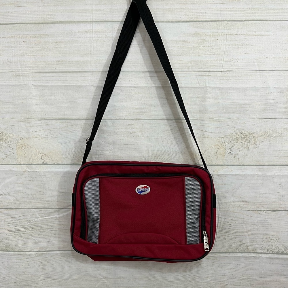 American Tourister Red Canvas Carry On Shoulder Travel Bag
